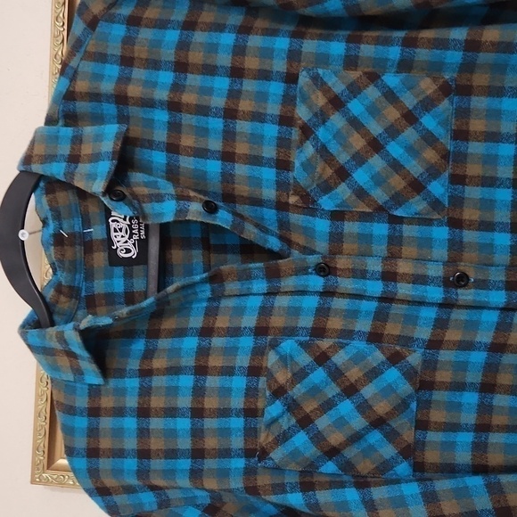 One 24 Rags Flannel Button Down Plaid Shirt Small Raw Hem Oversized Fall - Picture 7 of 12